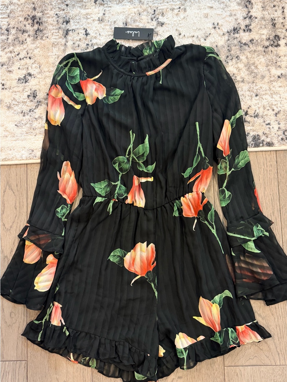 Lulu's Black Romper with Peach Floral Print
